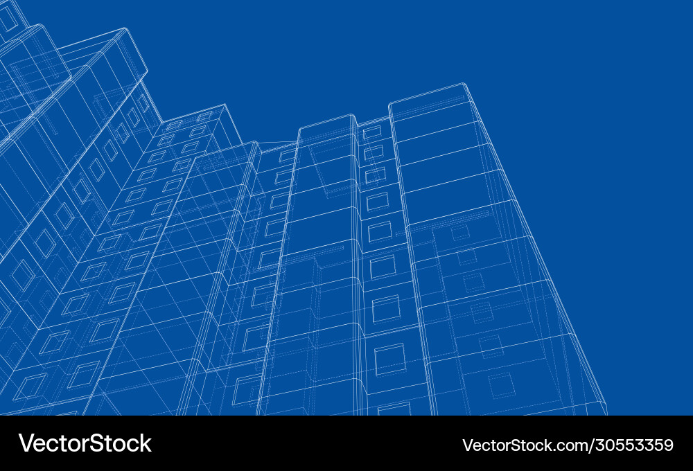 Multi-Story Building Wireframe Model Vector Image