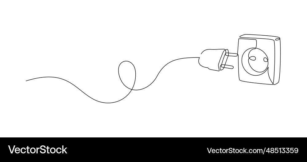 One continuous line drawing of plug inserting One continuous line drawing of plug inserting vector image