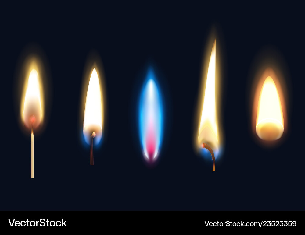 Realistic burning flames set vector image