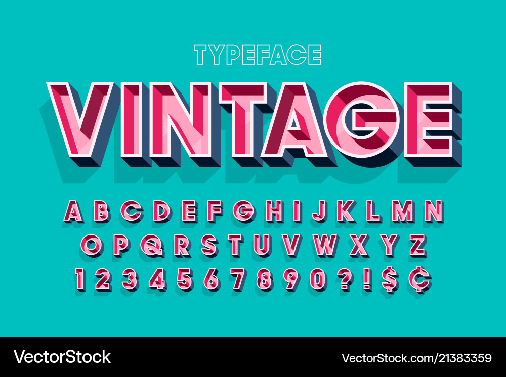 Retro 3D Alphabet Font - Display Style vector image