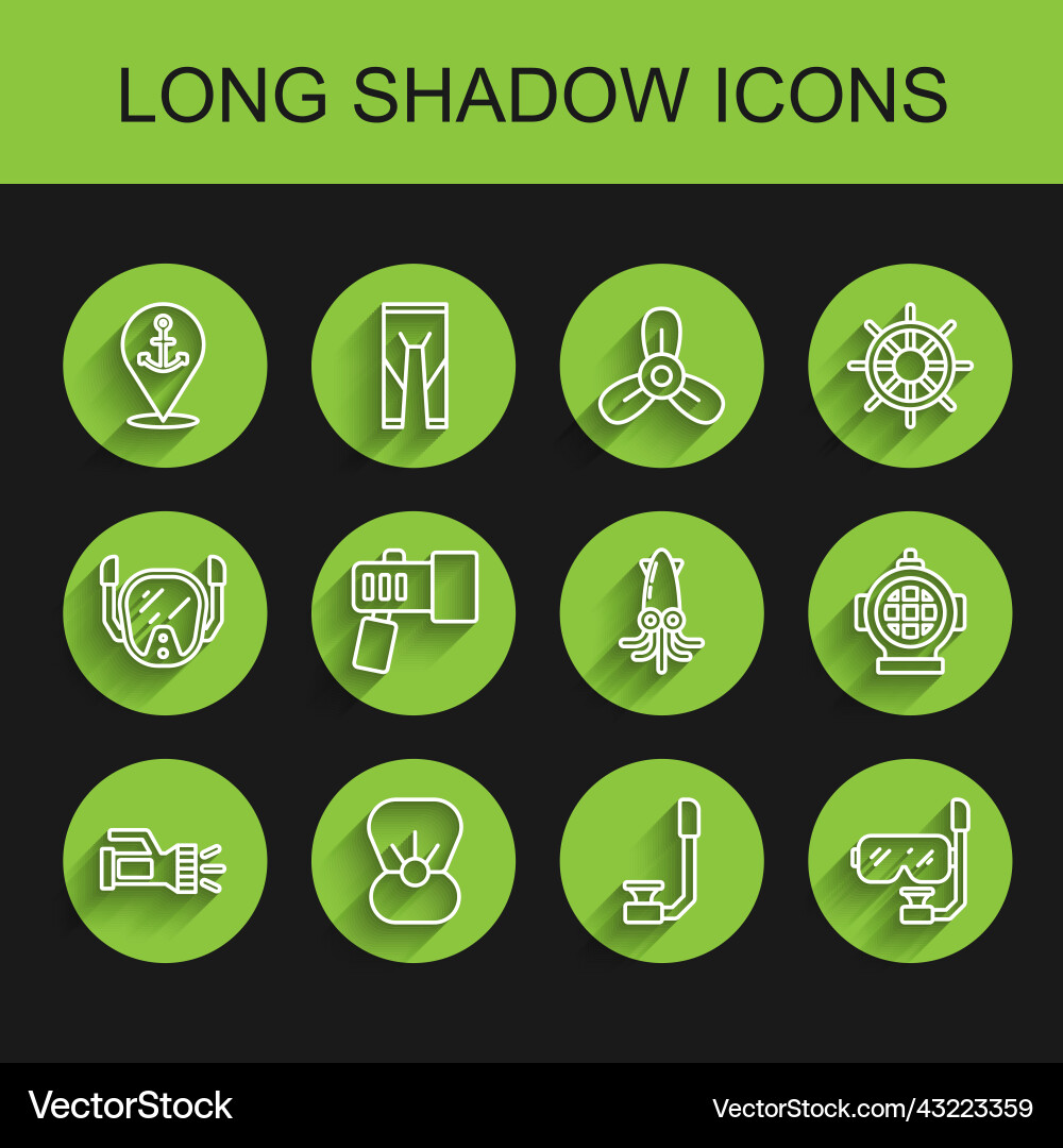 Set line flashlight shell with pearl location Set line flashlight shell with pearl location vector image