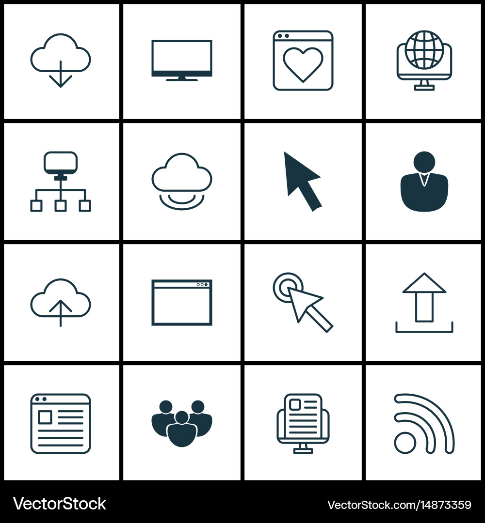 Set of 16 internet icons includes team program vector image