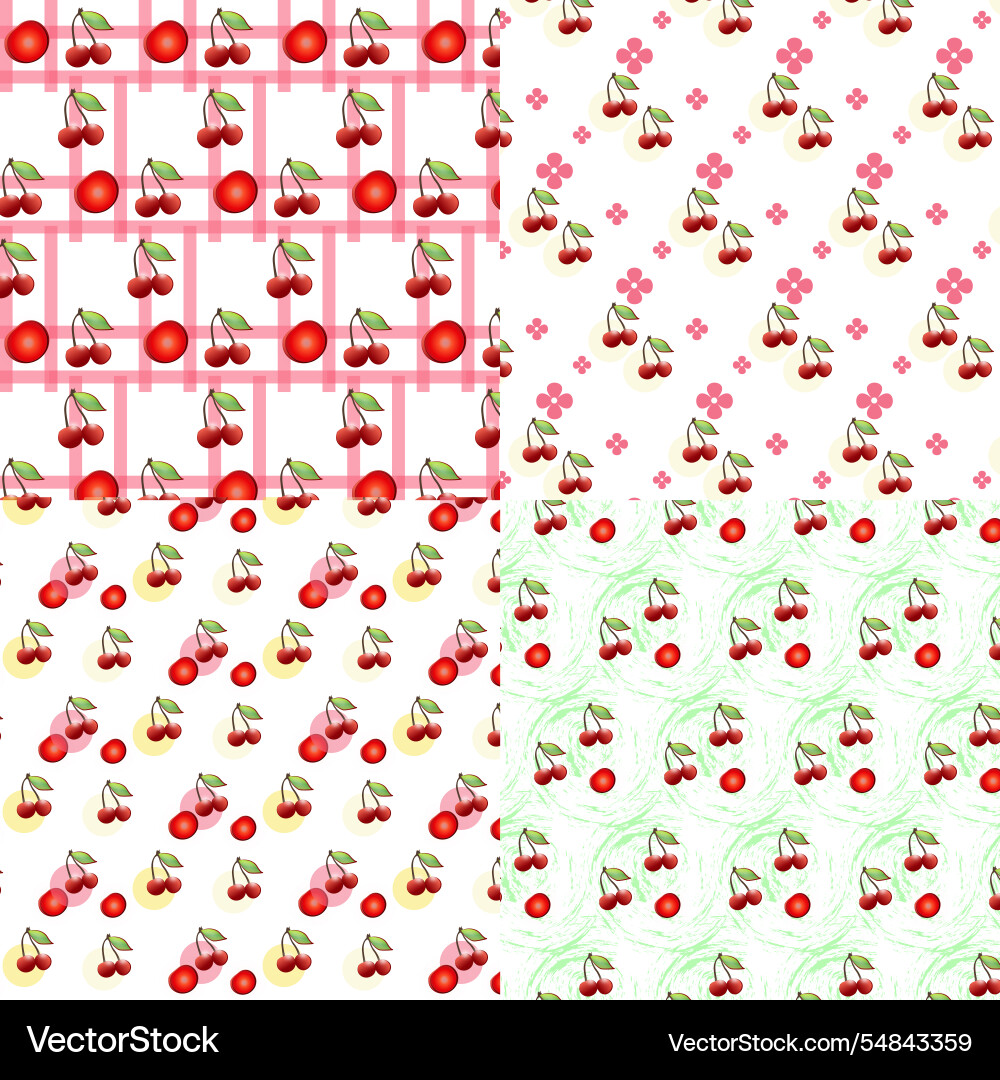 Set of different cherry patterns seamless Vector Image