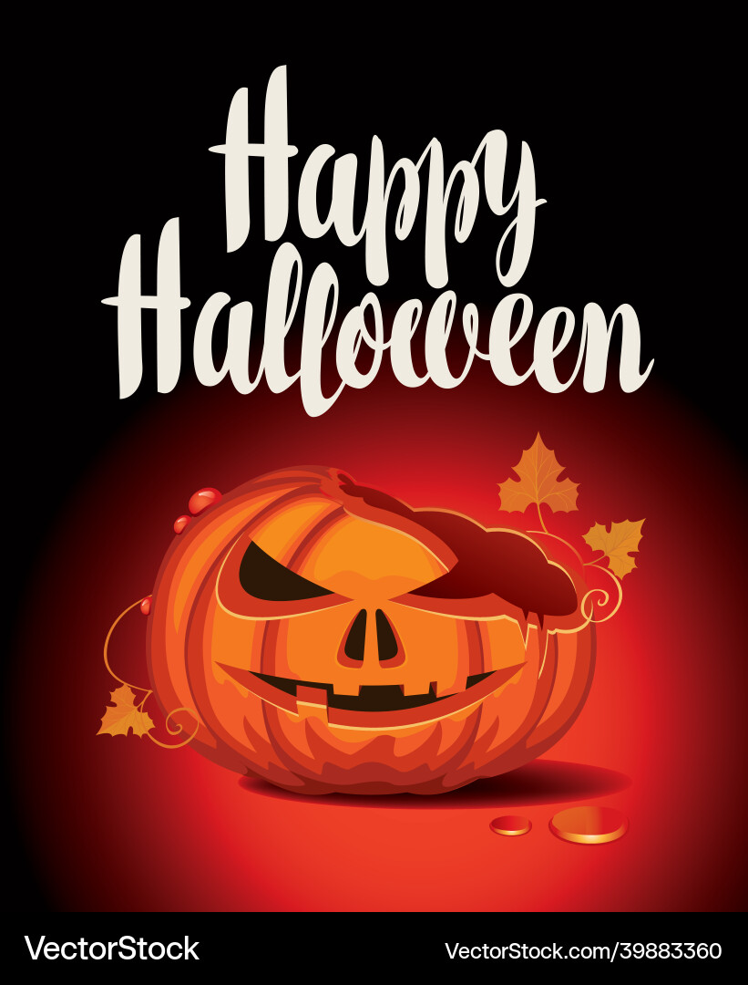 Banner for halloween party with a broken pumpkin Banner for halloween party with a broken pumpkin Vector Image