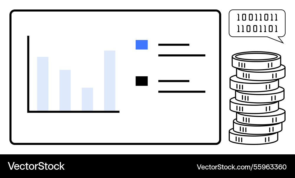 Financial data analysis with bar graph binary Financial data analysis with bar graph binary Vector Image