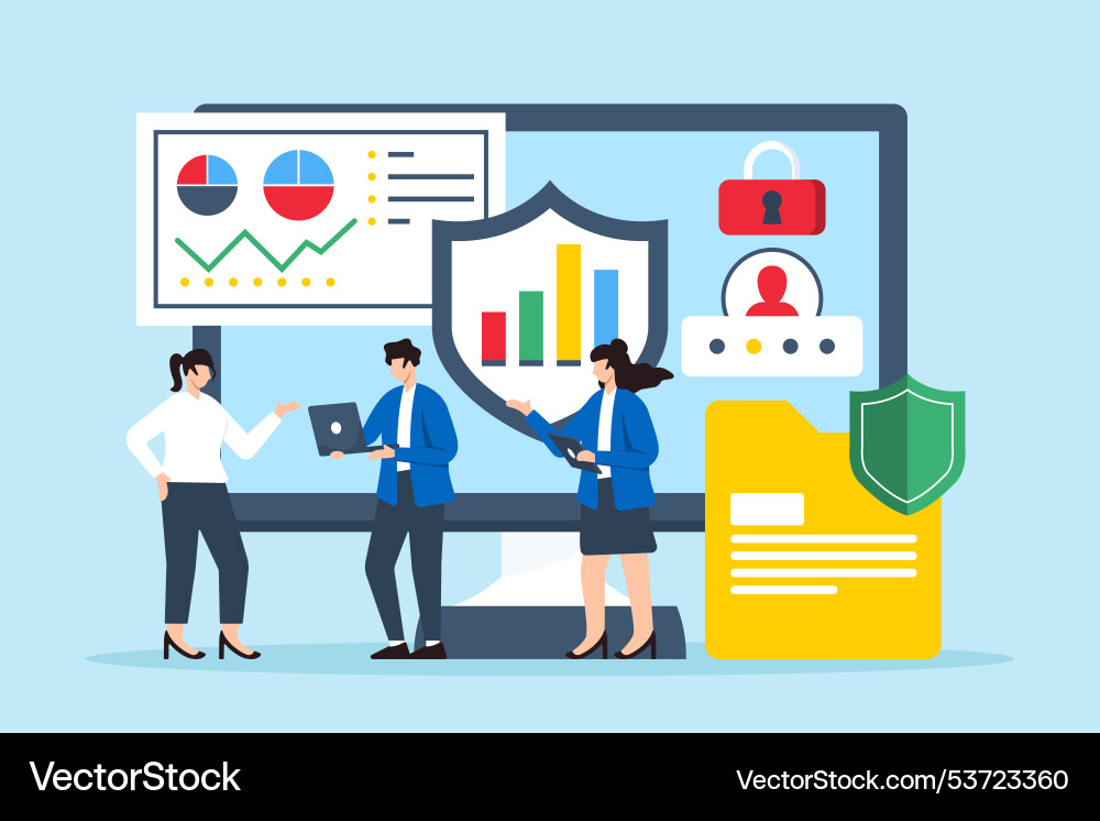 Flat of team analysts discussing data privacy Flat of team analysts discussing data privacy vector image