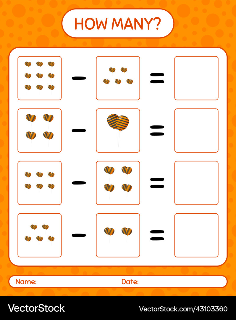 How many counting game with balloon worksheet Vector Image