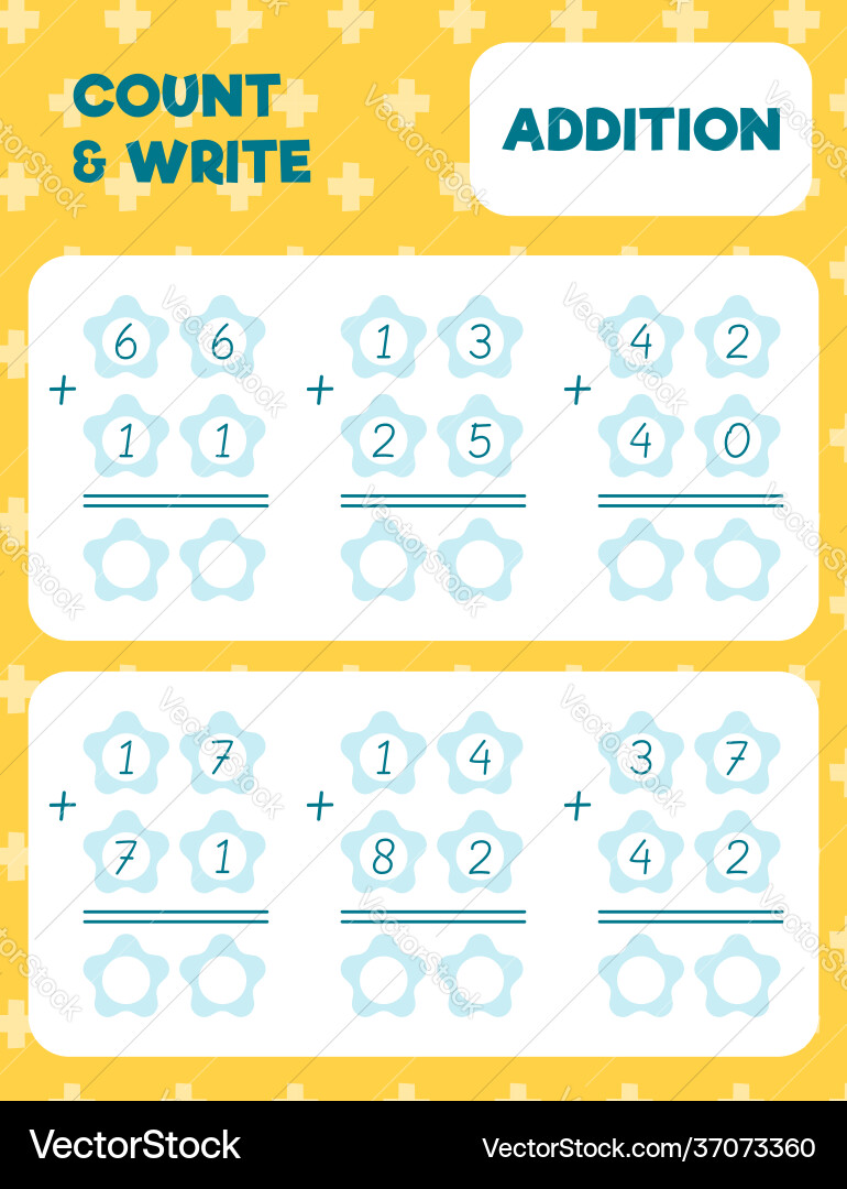 Math worksheet practice print page double digit Math worksheet practice print page double digit Vector Image