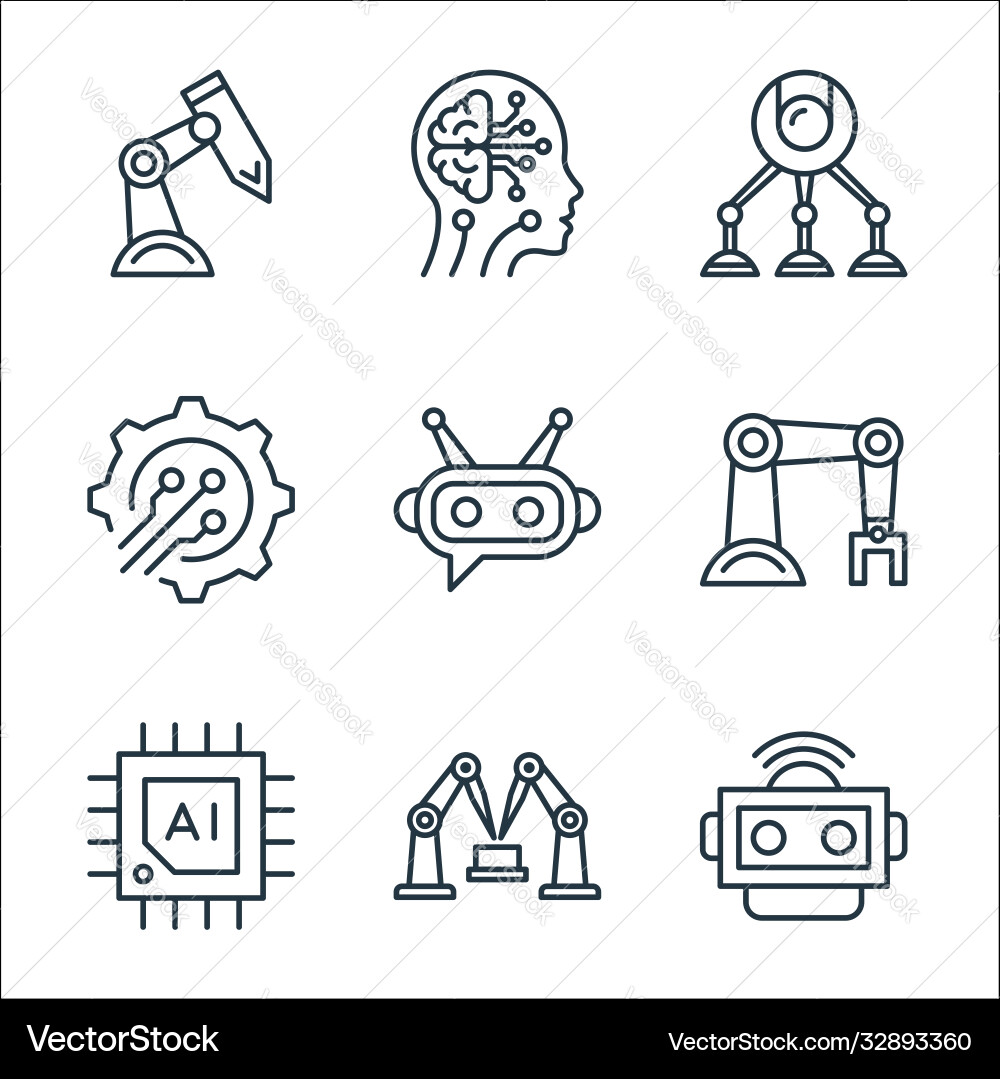 Robotics line icons linear set quality Robotics line icons linear set quality vector image