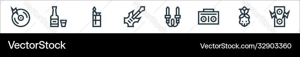 Rock and roll line icons linear set quality Rock and roll line icons linear set quality vector image