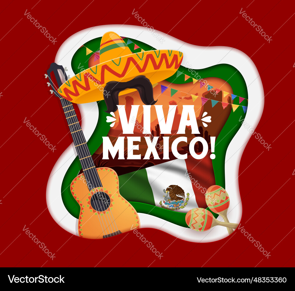 Viva mexico Papier schneiden Banner nationale mexikanische Flagge Viva mexico Papier schneiden Banner nationale mexikanische Flagge vektorbild