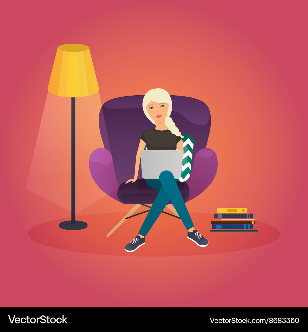 Woman Working on Laptop at Home vector image