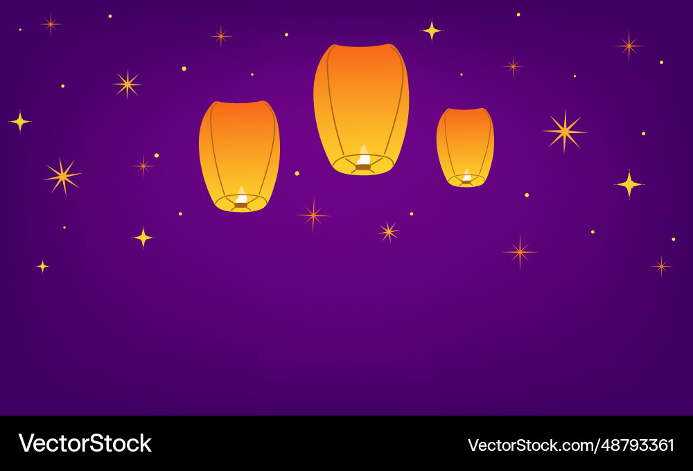 Background with floating sky lanterns and stars Background with floating sky lanterns and stars vector image