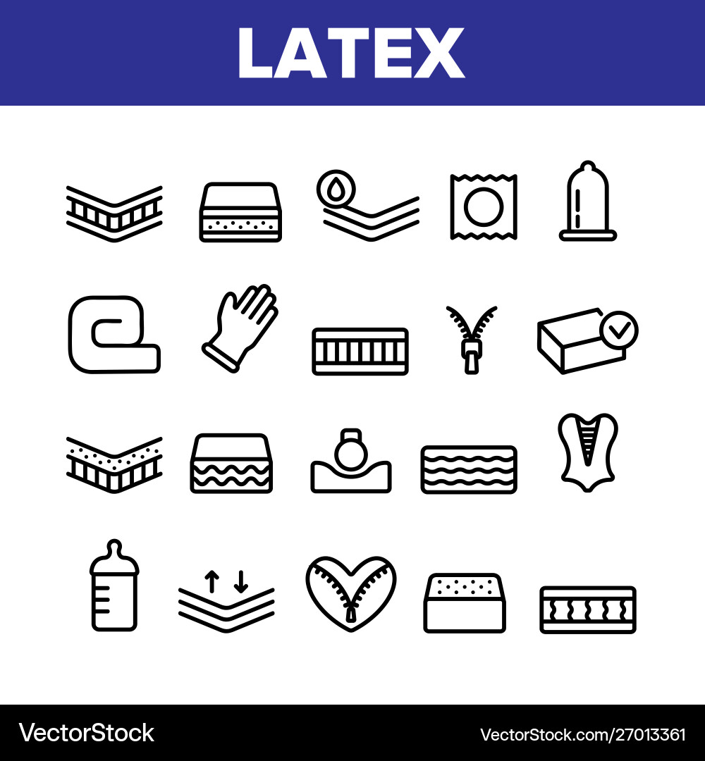 Collection latex material items icons set Collection latex material items icons set Vector Image