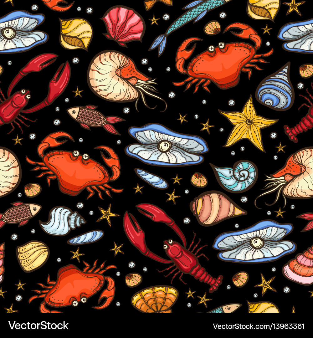 Crab and shell seamless pattern Crab and shell seamless pattern vector image