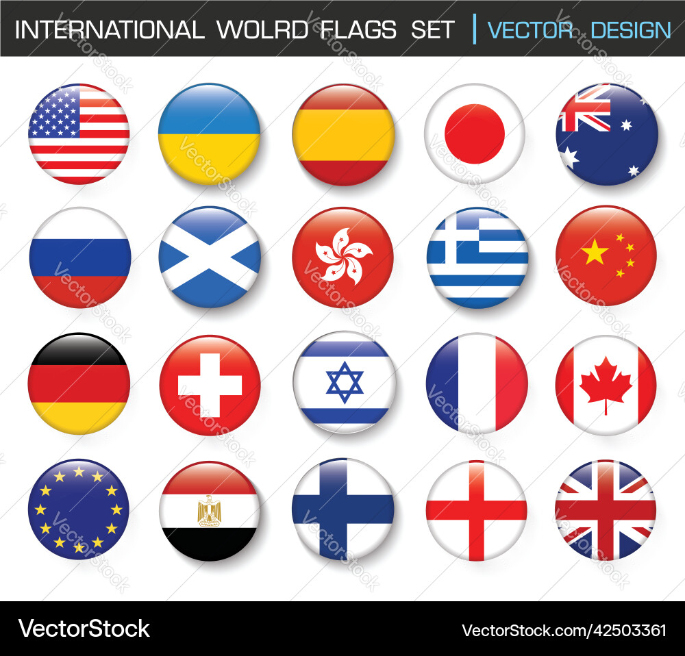 International flag set in circle design element International flag set in circle design element vector image