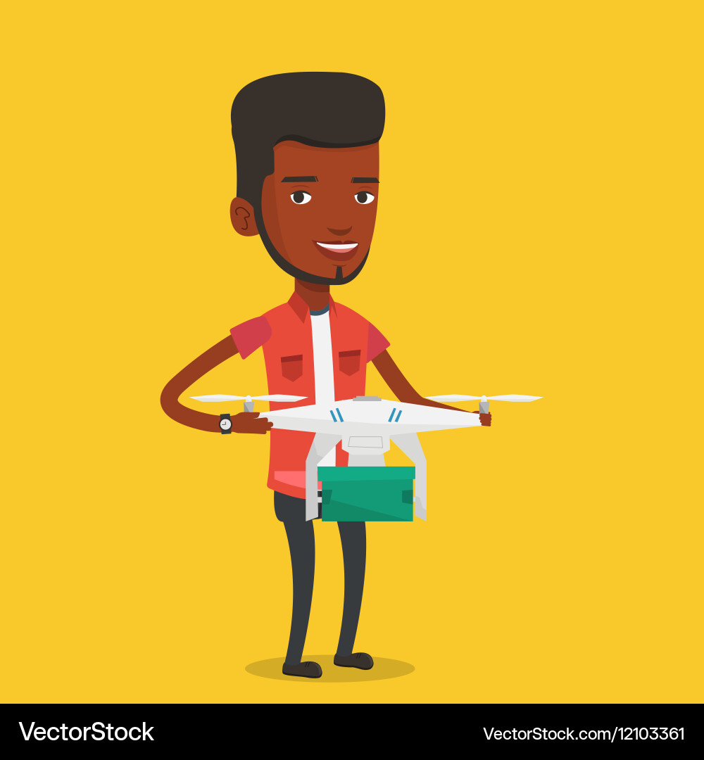 Man controlling delivery drone with post package vector image