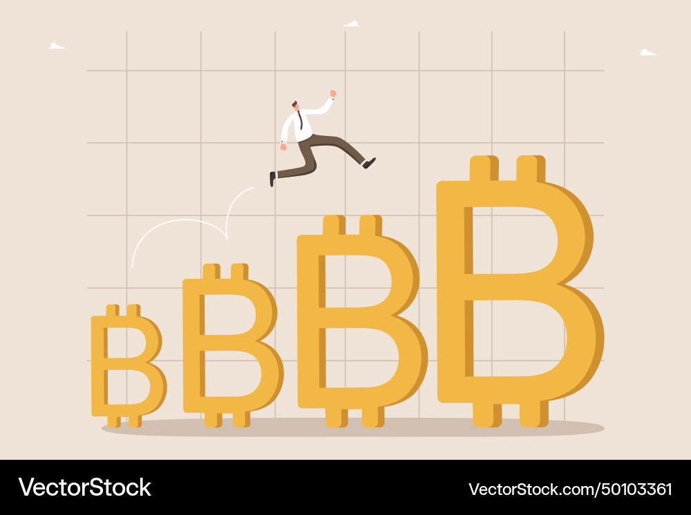 Man running on increasing bitcoins vector image