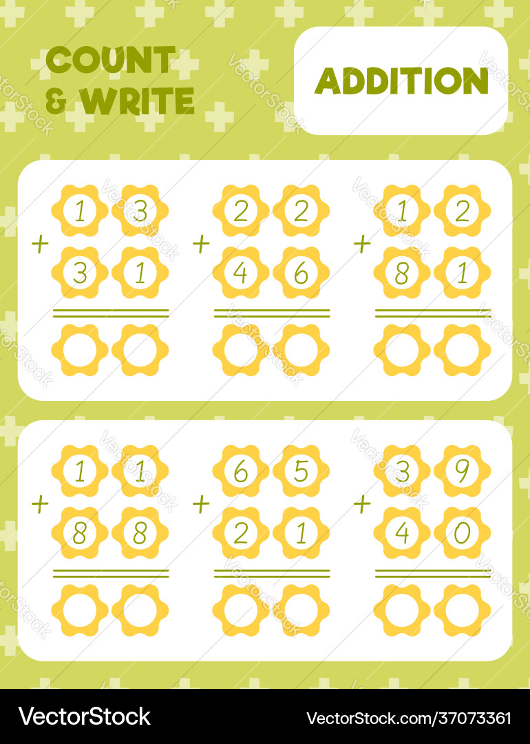 Math worksheet practice print page double digit Vector Image