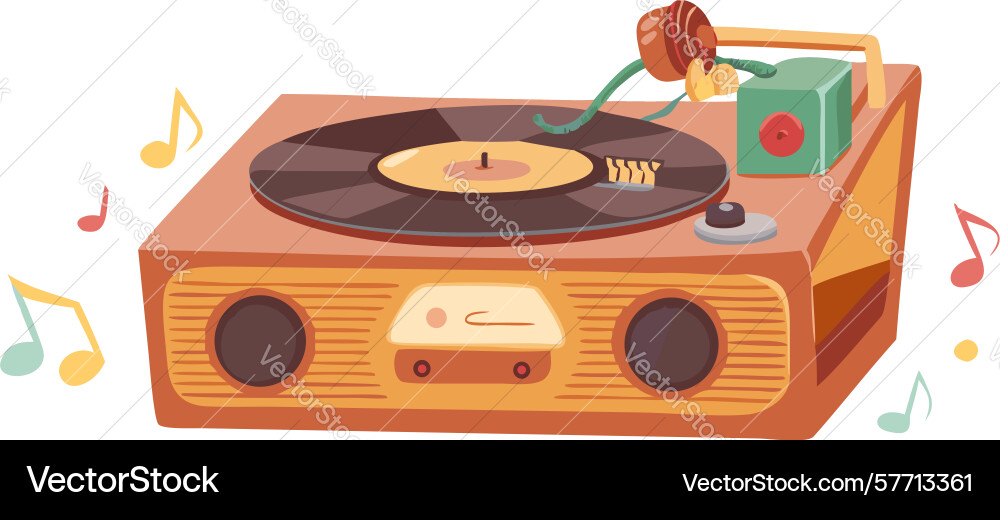 Retro record player with floating music notes vector image