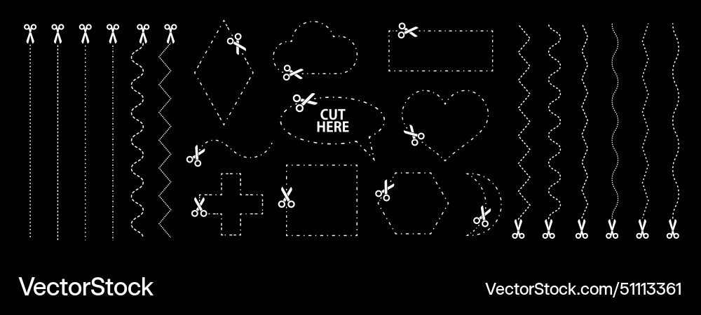 Set of scissors with cut lines collection Set of scissors with cut lines collection vector image
