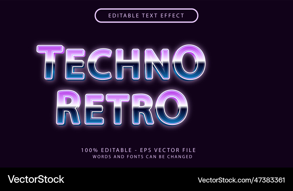 Techno retro 3d text effect and editable Techno retro 3d text effect and editable vector image