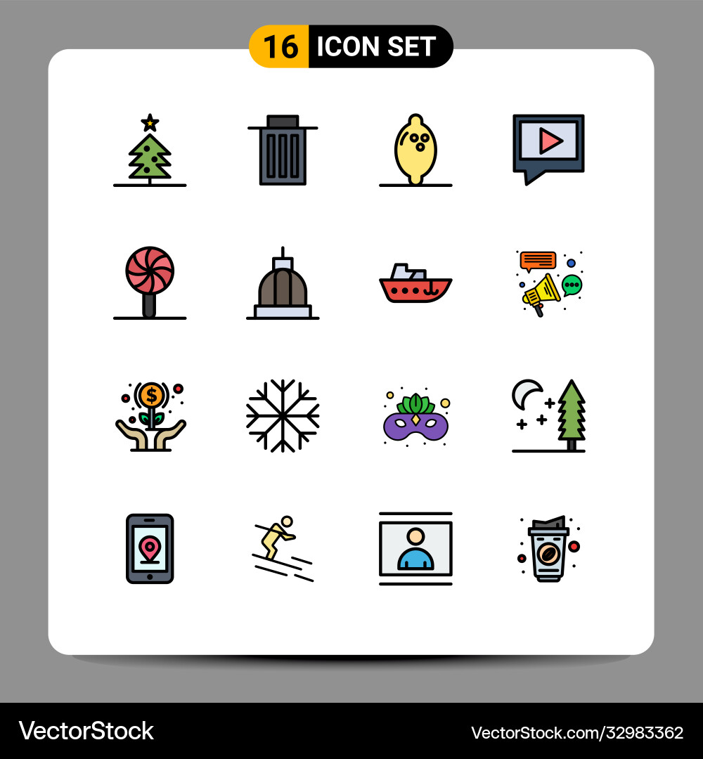 16 user interface flat color filled line pack Vector Image