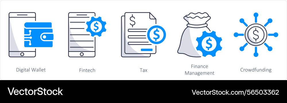 A set of 5 blockchain icons as digital wallet Vector Image