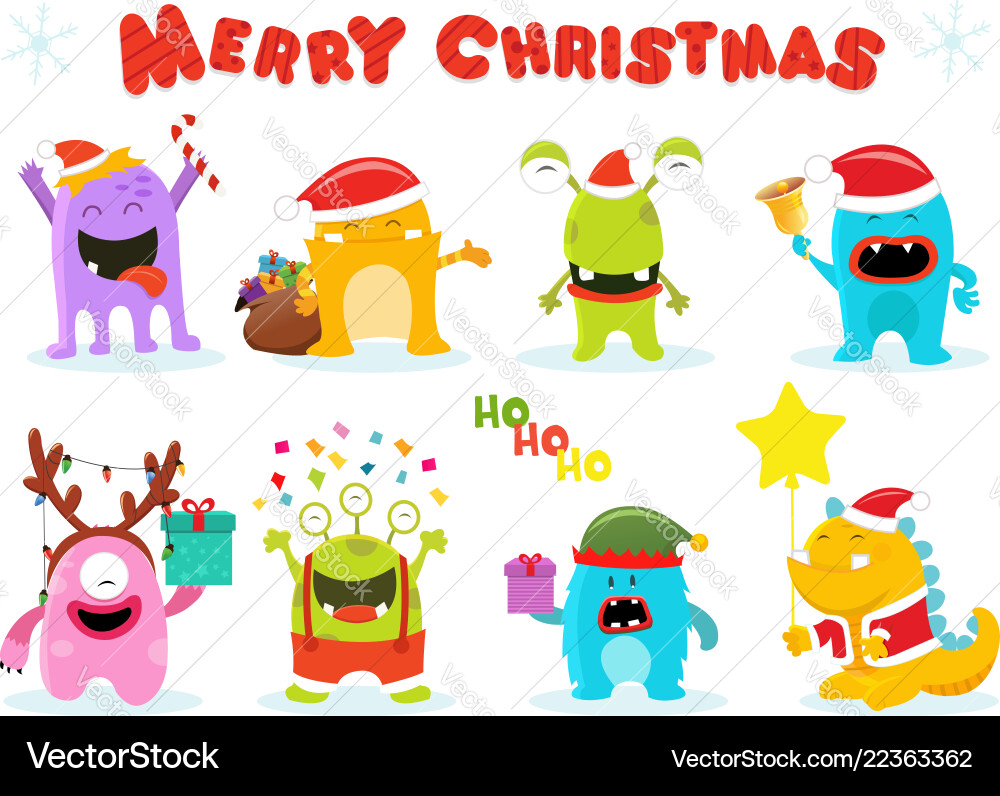 Adorable Christmas Monsters Vector Image