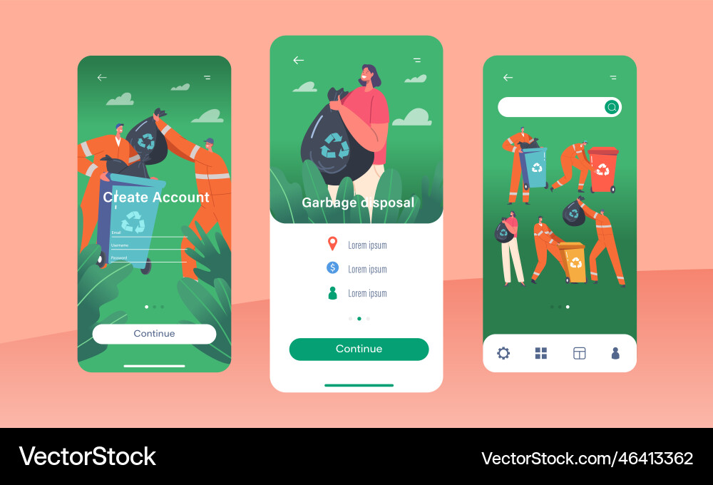 Garbage disposal mobile app page onboard screen Garbage disposal mobile app page onboard screen vector image
