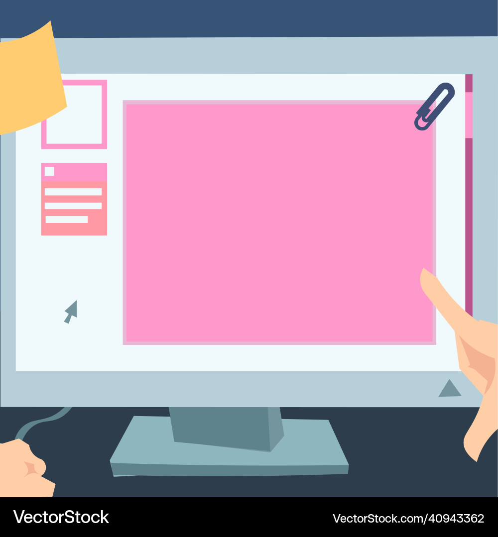 Hand touching screen of desktop inside web Hand touching screen of desktop inside web vector image