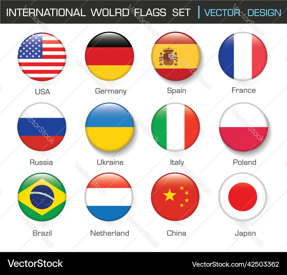 International flag set in circle design element vector image
