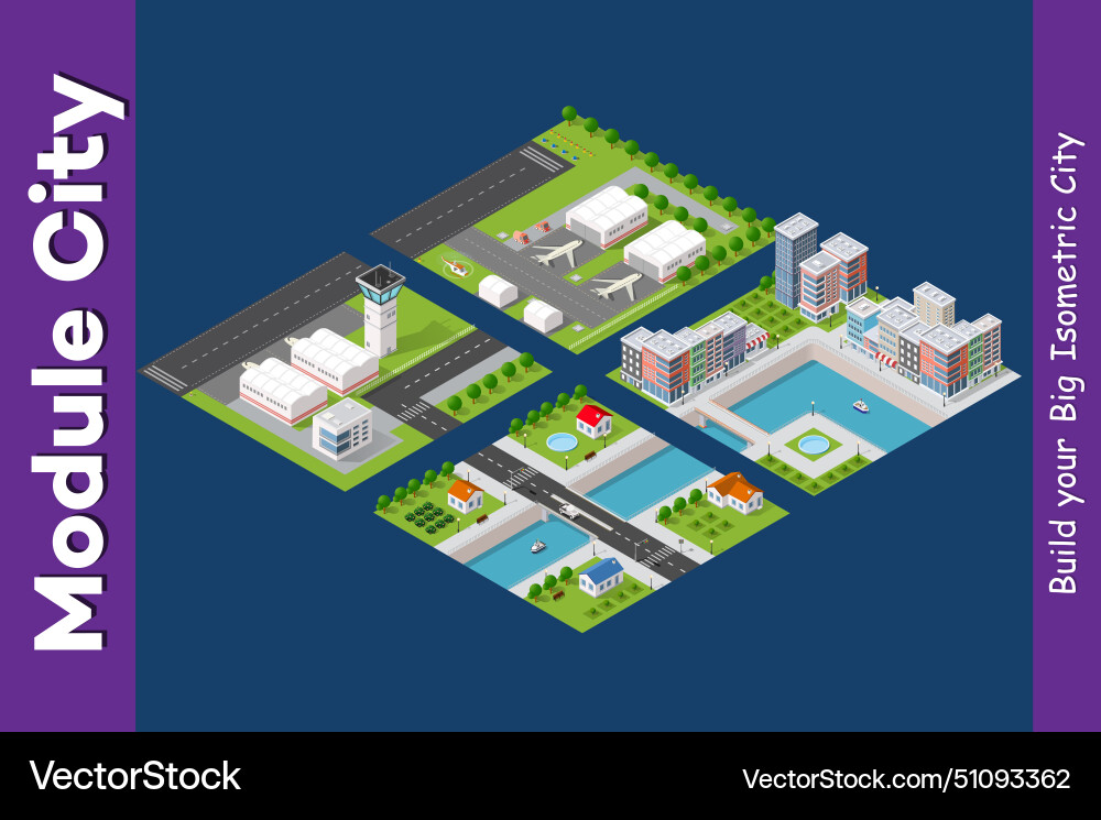 Isometric modules of the modern 3d city Royalty Free Vector