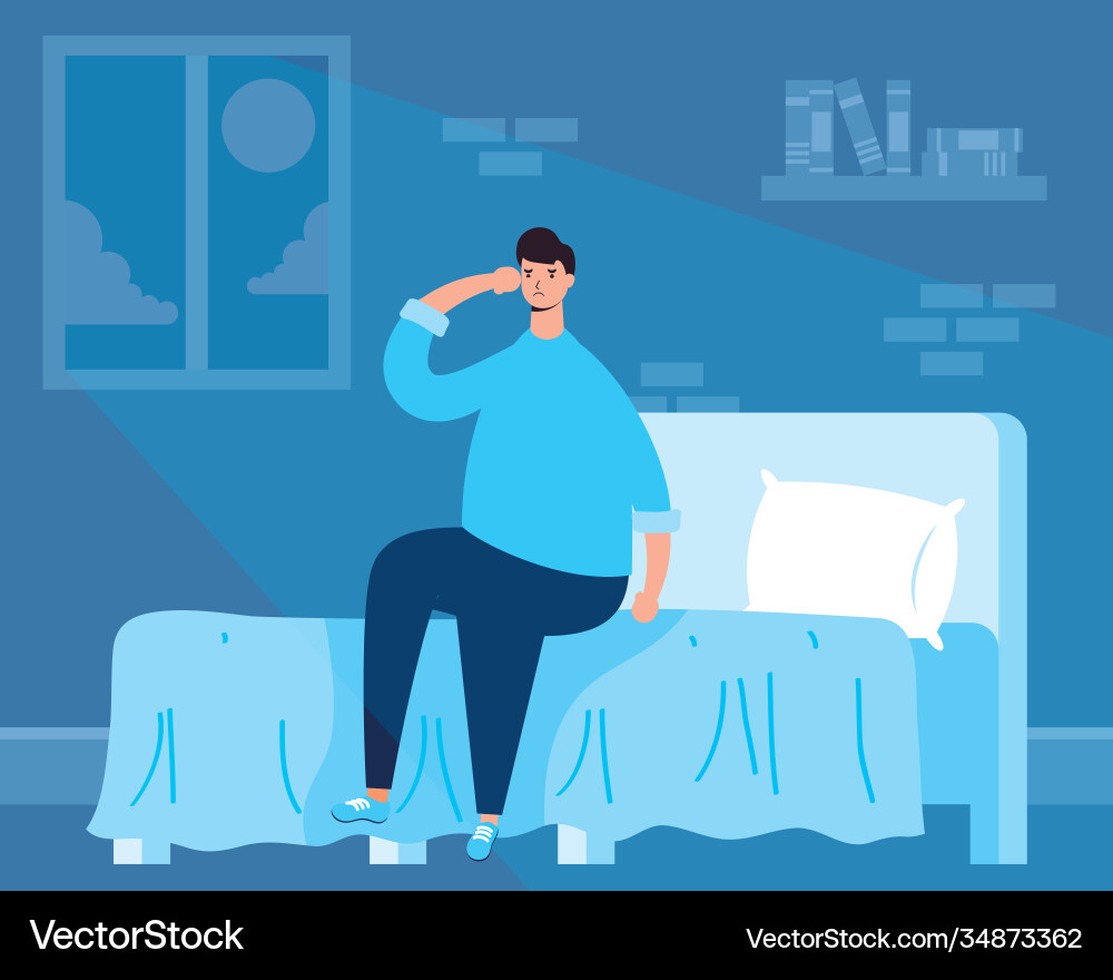 Man suffering from insomnia character vector image