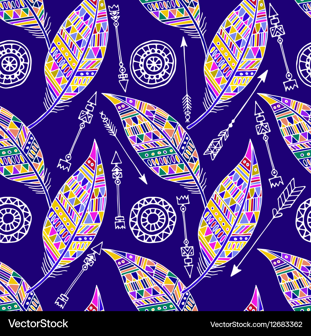 Seamless pattern with feather and arrows vector image