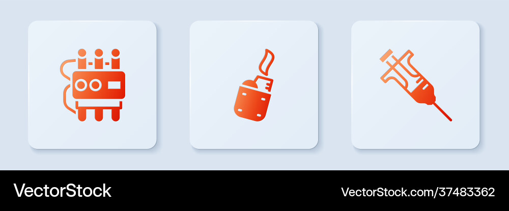 Set lighter dynamite and timer clock syringe Vector Image
