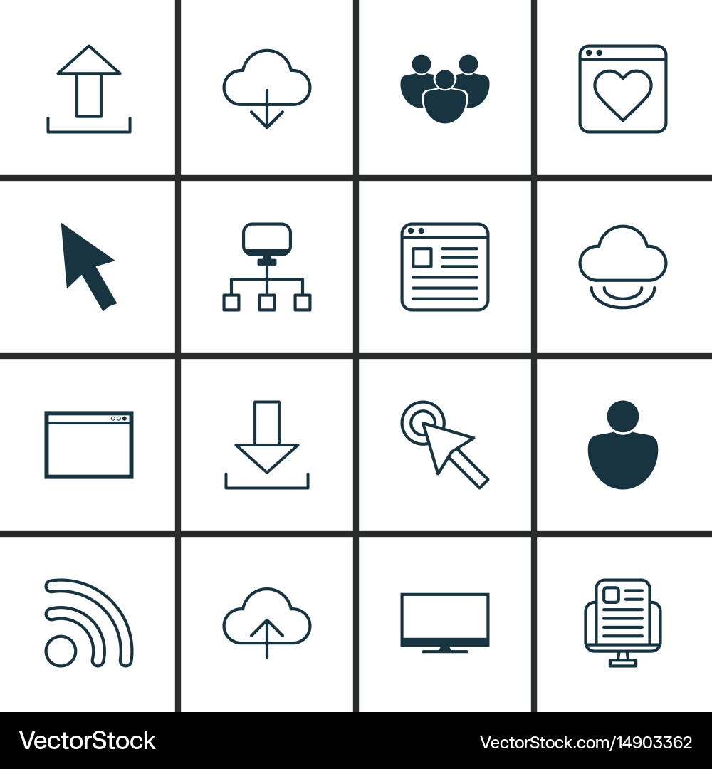 Set of 16 world wide web icons includes mouse vector image