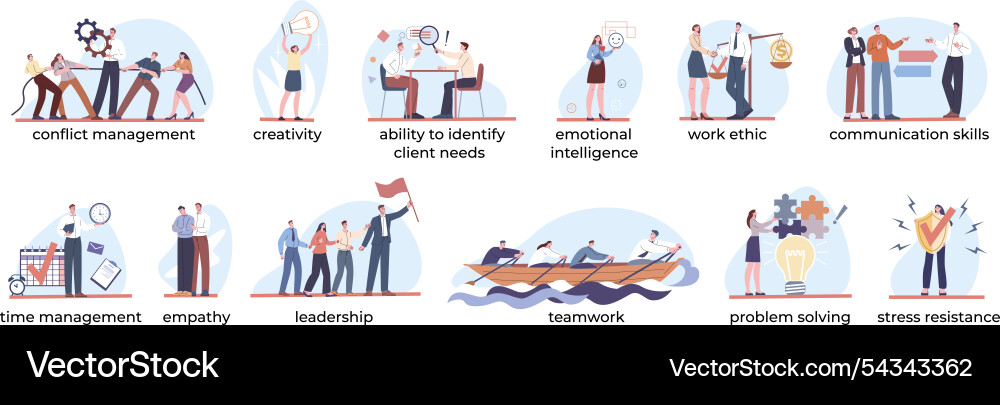 Soft skills characters individual abilities Soft skills characters individual abilities vector image