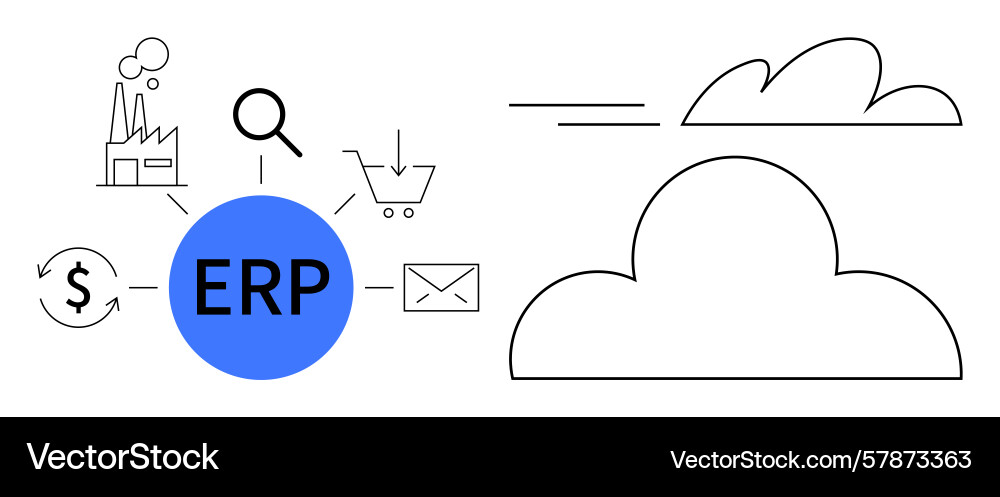 Cloud-based erp system connecting business vector image