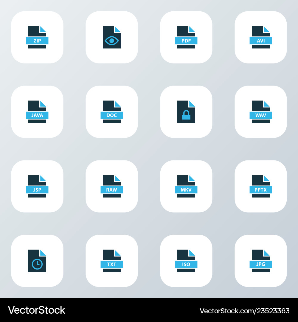 Document icons colored set with hidden file fie Vector Image