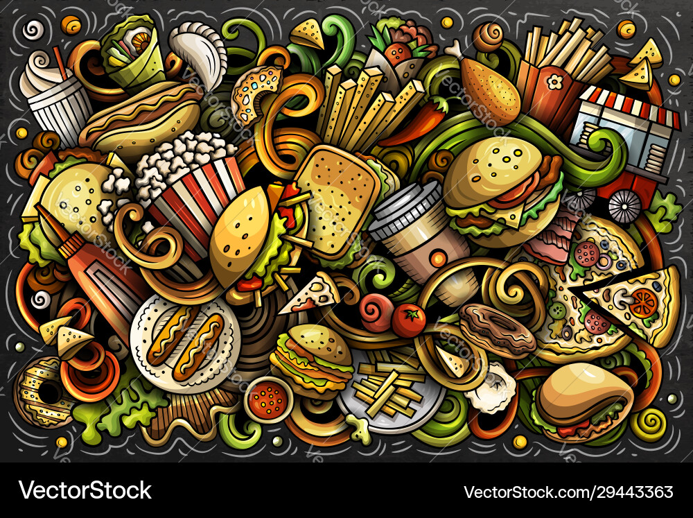 Fastfood Hand gezogen Cartoon Doodles Fastfood Hand gezogen Cartoon Doodles vektorbild