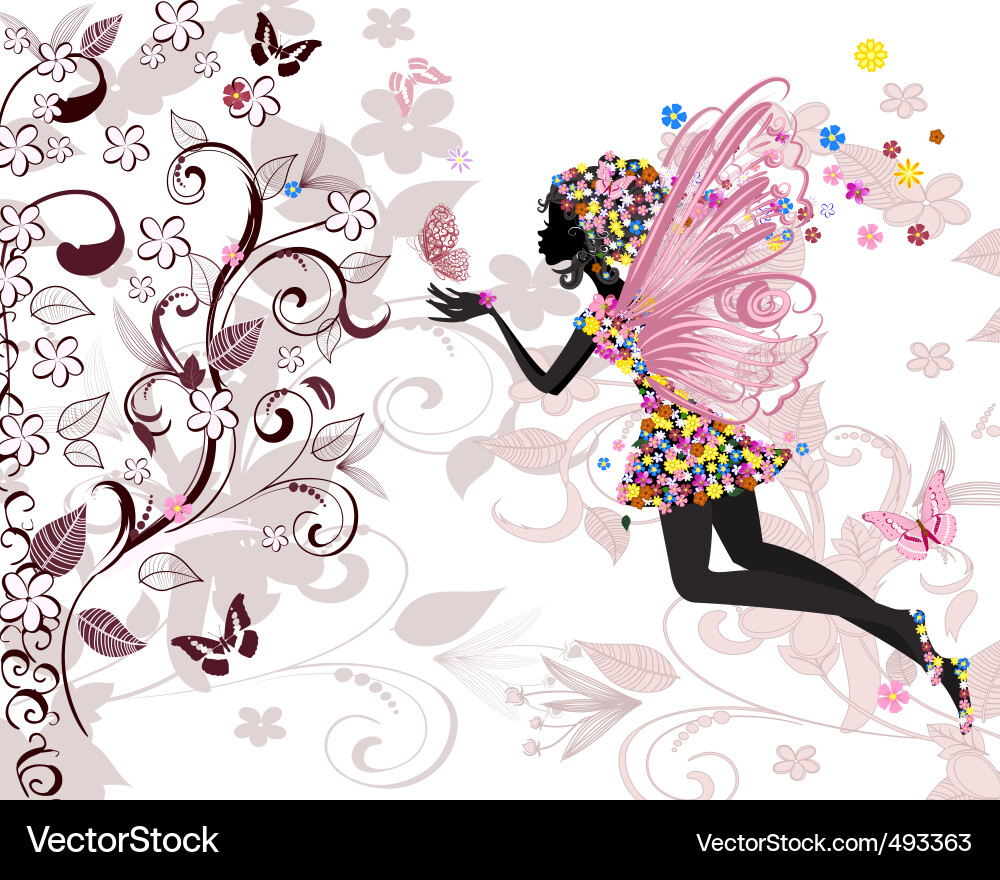 Floral Fairy Silhouette Vector Image