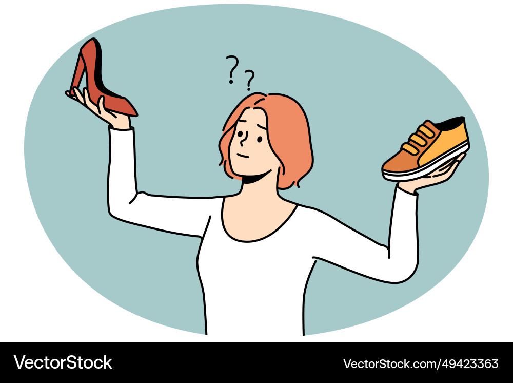 Frustrierte Frau wählen Schuhe Frustrierte Frau wählen Schuhe vektorbild