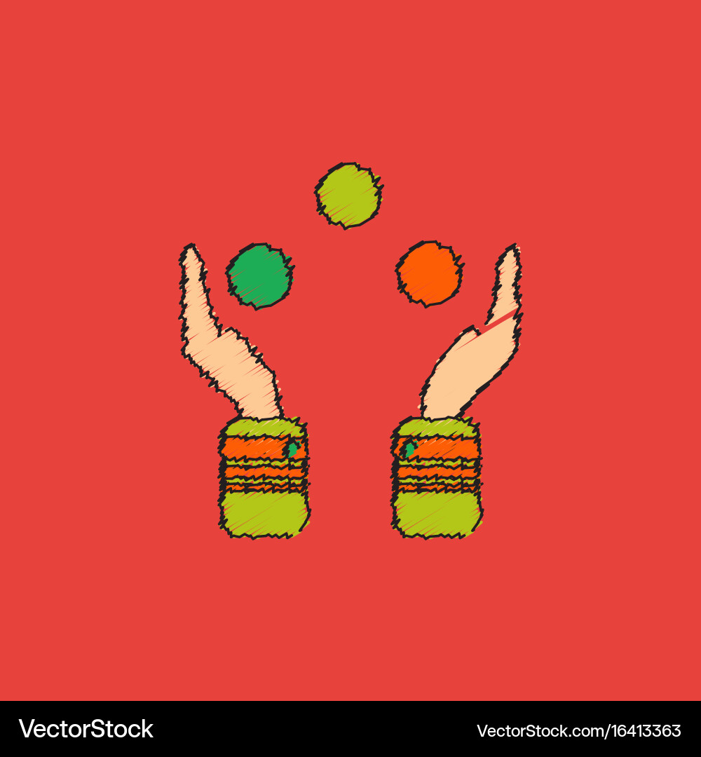 Hands juggling with balls in hatching style vector image