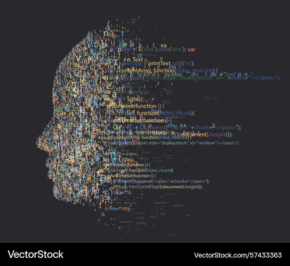 Profile of programming code human face colorful Profile of programming code human face colorful vector image