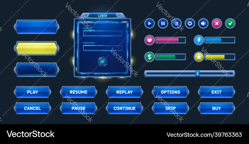 Sci-Fi Game UI Elements vector image