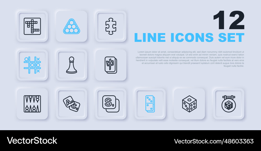 Set line game dice chess pawn domino tic tac Set line game dice chess pawn domino tic tac vector image