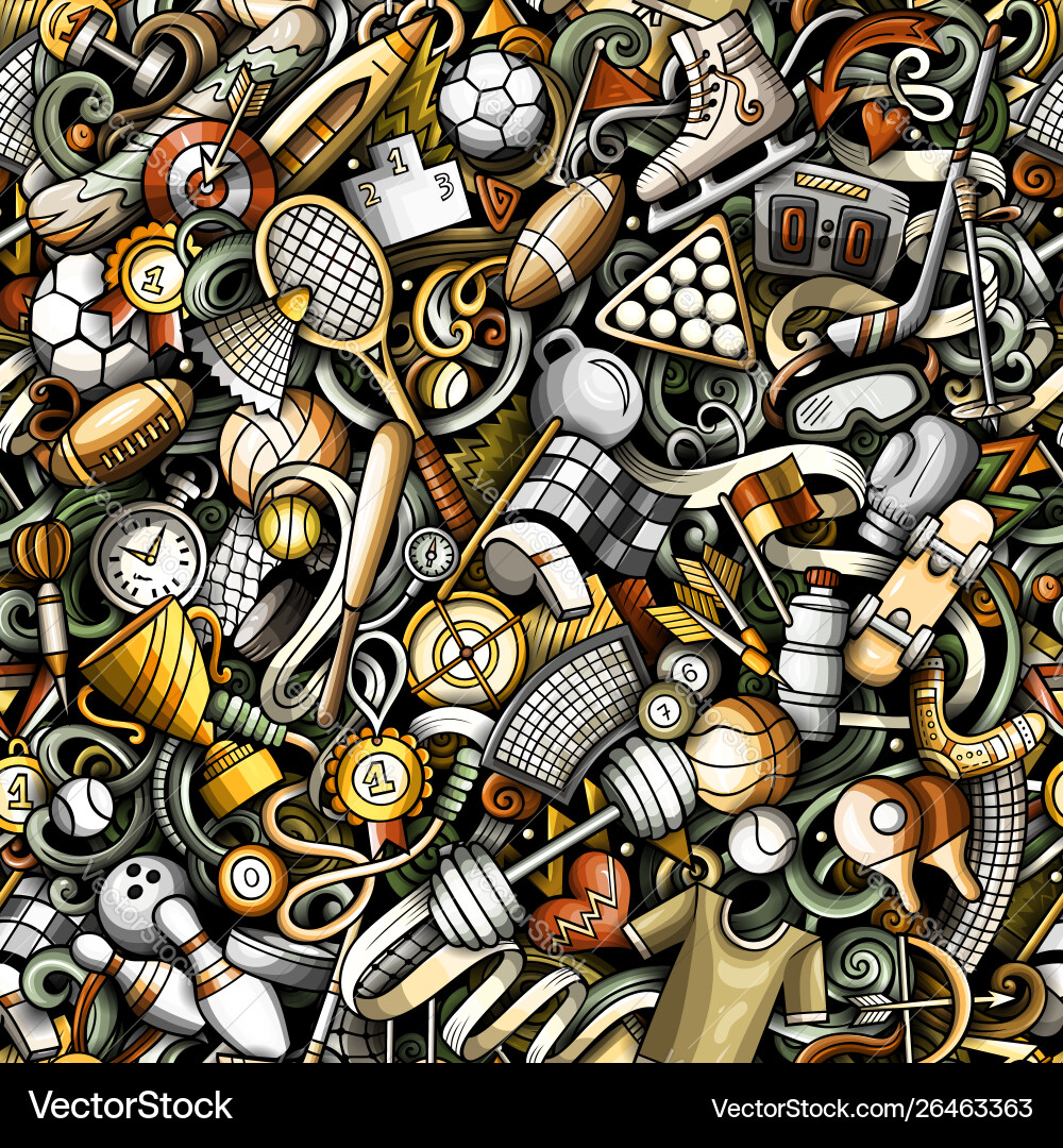 Sports Doodles Seamless Pattern vector image
