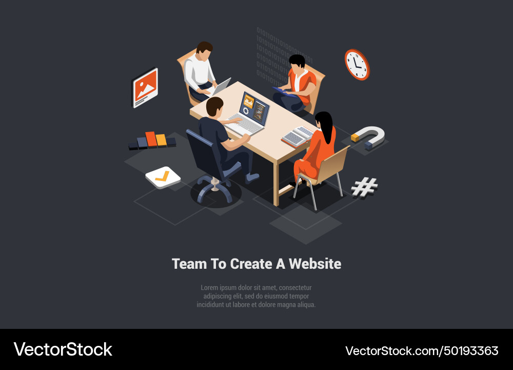 Team of ux ui designers developing website sitting Team of ux ui designers developing website sitting vector image