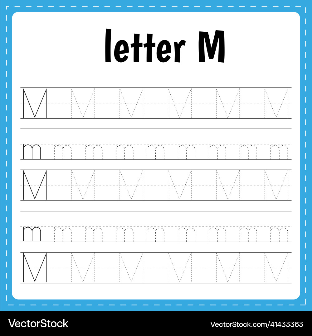 Writing letters tracing page practice sheet Vector Image